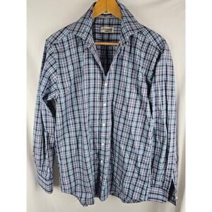 Peter Millar Mens Size Medium Crown Ease Button Up Shirt Blue Plaid Long Sleeves